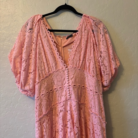 Boston Proper Candy Pink Puff Sleeve Lace High Low Dress Size 18 Wedding - Picture 5 of 9